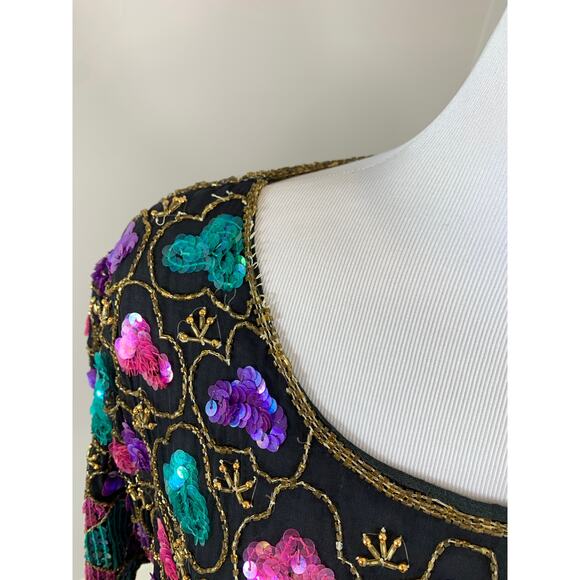 Vintage Harlequin Sequin Top Evening Cocktail Holiday Party Christmas Wedding - Picture 6 of 12